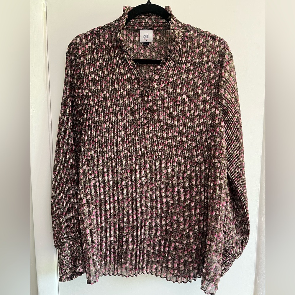 CAbi Pink and Black Floral Blouse